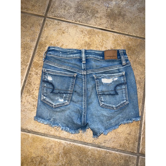 American Eagle Hi Rise Shortie Jean Shorts Size 0 - Picture 2 of 3
